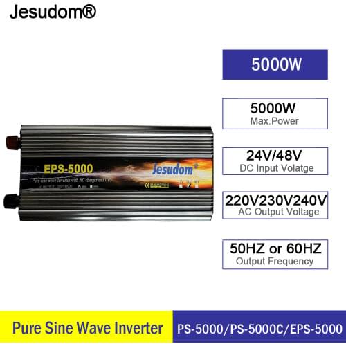5000W Pure Sine Wave Solar Power Inverter DC 24V 48V to AC 220V 230V 50HZ 60HZ with AC Charger Off Grid Inverter