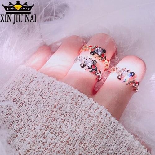 3 color black gold color tree leaf ring Rose gold branch female Europe America 18k gold diamond rings for women gemstone ring