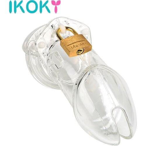 IKOKY Male Chastity Device Penis Rings Sex Toys for Men Male Cock Cage with 5 Rings Chastity Lock CB6000 Adults Products
