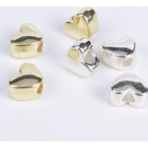 50Pcs/Lot Gold/Silver CCB Love Heart Bead End caps With Hole Spacer Beads Caps DIy Necklace Findings For Jewelry Making