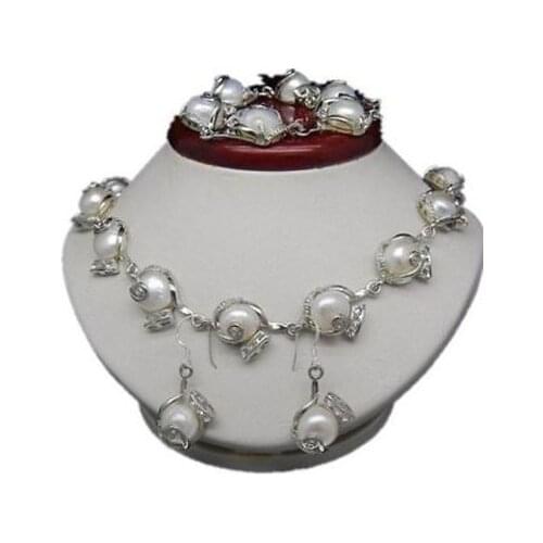 11-12MM White Akoya Cultured Pearl Necklace Bracelet Earring Set AAA style 100% Natural Noble Fine jewe