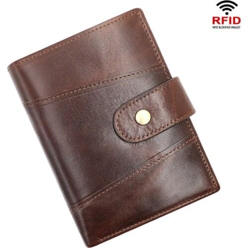 Retro Mens Wallet Short Cowhide RFID Anti Theft Genuine Leather Wallet Business Card Holder Money Bag Purse Man