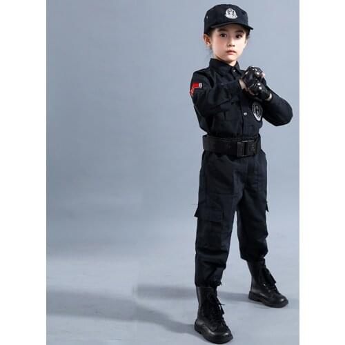 American Special Force Police Costume for Kids Tactical Military Vest Jacket Pants Helmet Toys Policeman Cosplay Kit Halloween