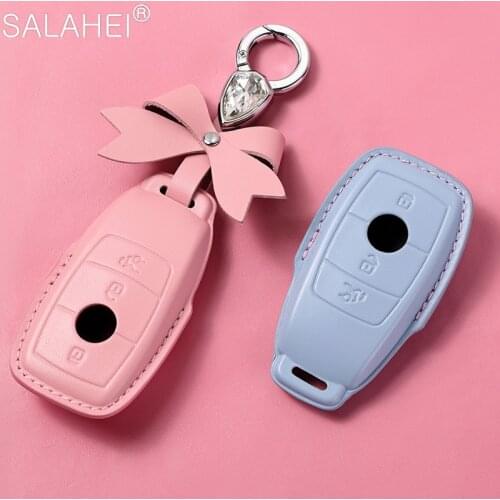Leather Car Key Fob Case Cover Protector For Mercedes Benz E C G M R S Class W204 W212 W176 GLC CLA GLA AMG Keychain Accessories