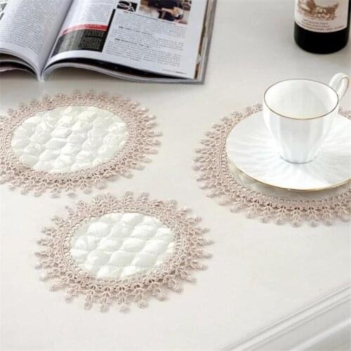 Ribbon Embroidered Disc Pad Coaster For Home Decor Beige Round And Oval Cotton Crochet Lace Doilies Flowers Embroidery Tablemat