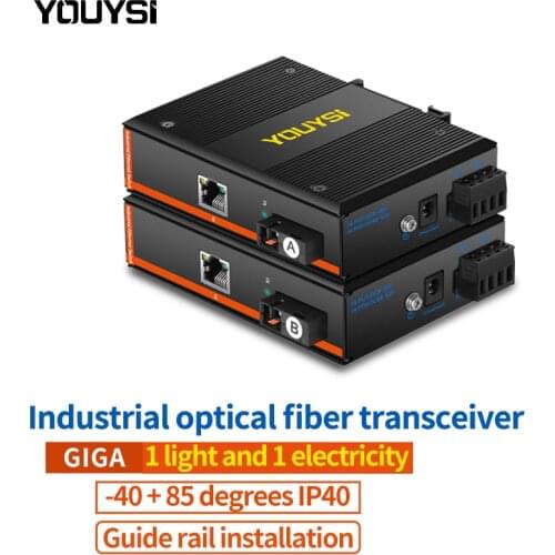 YOUYSI 100/1000M 1SC+1GE Media Converter Single-mode single fiber Industrial Photoelectric Converter Fiber Optical Transceiver