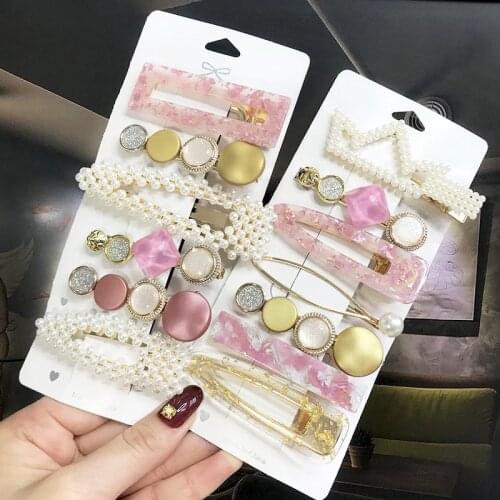Fashion Pearl Crystal Hair Clips For Women Hair Pins Trendy Barrettes Girl Sweet Geometric Waterdrop Hair Accessories Hairgrip