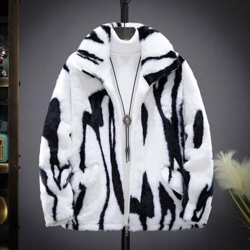 2021 Men Autumn Winter Fashion Imitation Mink Fur Coats Mens Lapel Faux Fur Outwear Male Print Long Sleeve Warm Jackets O464