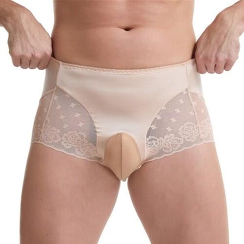 Mens large size silk underwear stockings lace shorts boxer ultra-thin breathable transparent sexy wrap egg boxer men