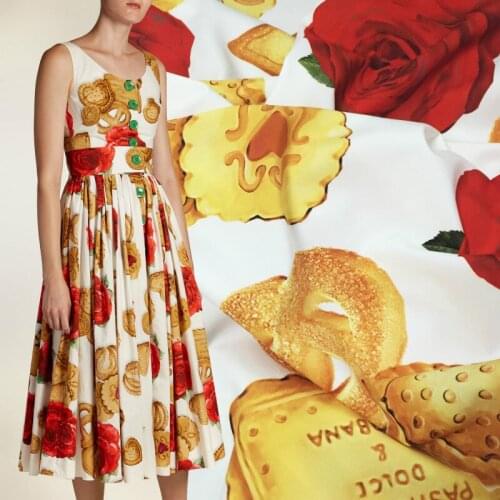 Soft Cloth Hand-painted Rose Biscuit Pattern Printing Processing Printing Fabric for Dresses Skirts by Meter Spring Summer