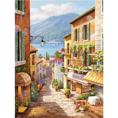 Landscape Street DIY 11CT Embroidery Cross Stitch Kits Craft Needlework Set Cotton Thread Printed Canvas Home Wholesale