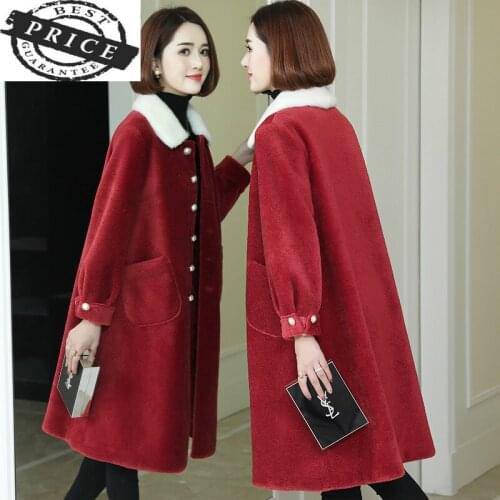 Sheep Shearing Real Coat Female Natural Wool Jacket Women Winter Warm Clothes Mink Fur Collar Long Loose Overcoat LWL13aa