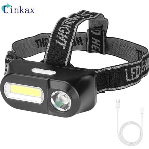 New Outdoor camping Portable XPE+COB LED Headlamp USB charging Fishing headlights 6 modes Built-in battery flashlight