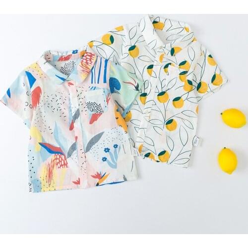 New Summer Children Shirts Printing Fruit Lemon Pattern Cotton 100% Short-sleeved Boys Shirts Fit for 1-4 Y Kids Girls Blouse