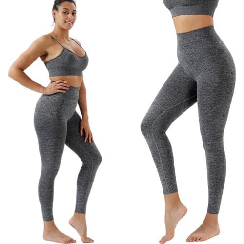 New Gray Skinny Nude Yoga Suit Seamless Super Stretch High Waist Hip-lifting Gym Set Sweatpants Legging Sport Women Fitness Suit