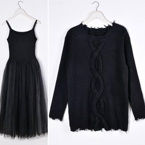 DUISNENA boho dress sweater top with lace strap dress sexy two piece women dress suit casual balck robe vestidos