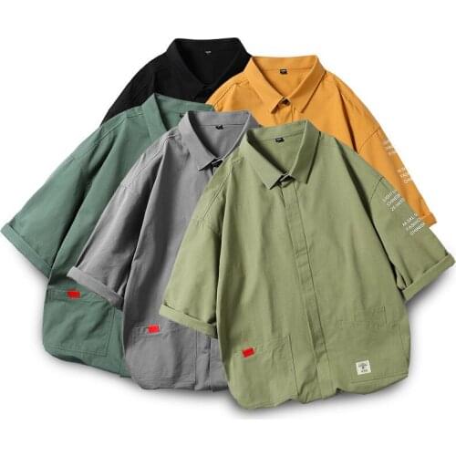 Beach Shirts Printed Letters Loose Summer Three-quarter Sleeve Tops Trend Male Clothes Slim Hiphop Streetwear Casual Outerwear