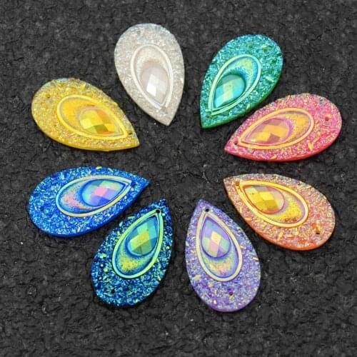 BOLIAO 20Pcs 15*27 mm Pear Shape AB Resin Appliques/Craft/Clothes Home Decor Decoration Bags 2-Hole