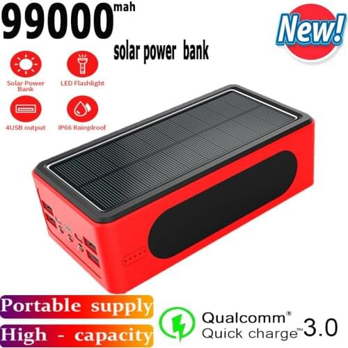 Solar Power Bank 99000mAh Portable Charger LED Light 4USB Port Large Capacity Fast PowerBank for Samsung Xiaomi Iphone