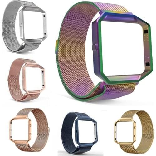 Stainless Steel Strap for Fitbit Blaze Wristbands with Protective Case Magnetic Milanese Loop Womens Mens Replacement Band