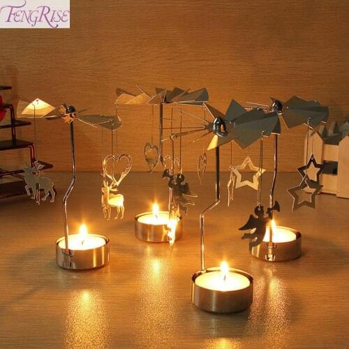 FENGRISE Metal Candlestick Merry Christmas Table Decor For Home Rotating Elk Angel Christmas Ornament 2020 Navidad Xmas Craft