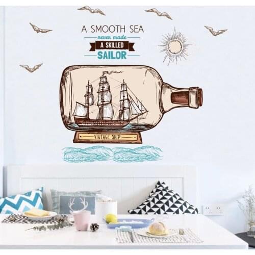 Sticker wall stickers living room decoration wall creative bedroom bedside warm room layout wallpaper bottle boat mural