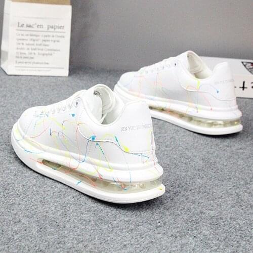 Luminous inkjet graffiti white shoes spring and autumn lace-up couple casual sports shoes wild plus size womens shoes