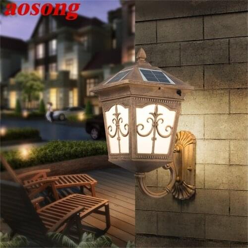AOSONG Outdoor Wall Led Light Solar Patio Modern Sconce LED Waterproof Lighting For Porch Balcony Courtyard Villa