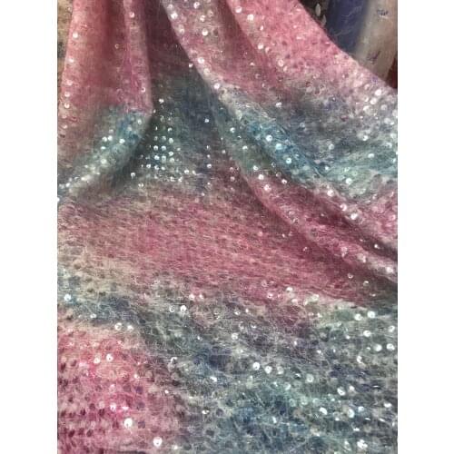 Embroidery African Lace Fabric with tessel Nigerian sequins Lace Fabric ZH-828816 for nice dress