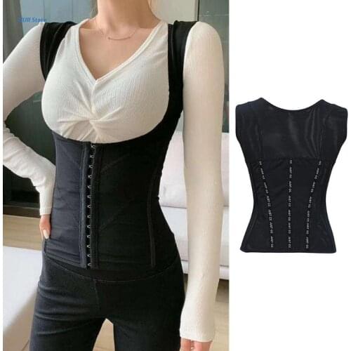 Women Tummy Control Underbust Corset Tank Top Waist Cincher Back Support Posture Corrector Body Shaper Fat Burnner Slimming Mesh