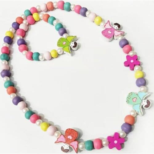 1 Set Kids Mix Color Wooden Beads Necklace Bracelet Girls Princess Jewelry Gift 24BE