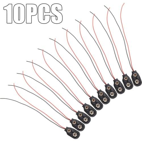 10PCS 9V Battery Snap-on Connector Soft Shell Battery Clips PP3 MN1604 With Wire Holder Black Red Cable Leads Cord