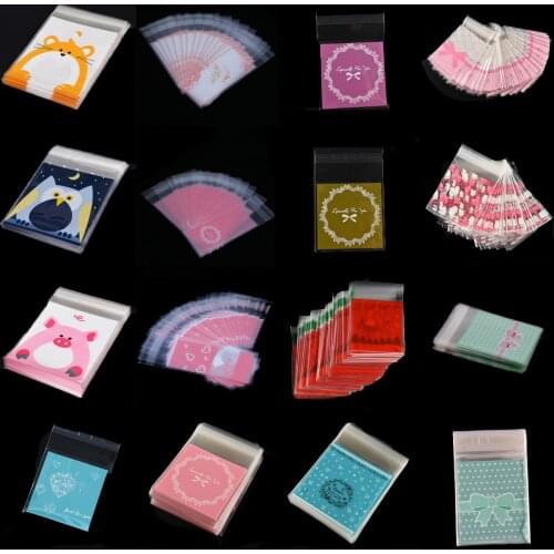 100Pcs/lot Cute Gifts Bags Christmas Cookie Packaging Self-adhesive Plastic For Biscuits Birthday Candy Cake Package