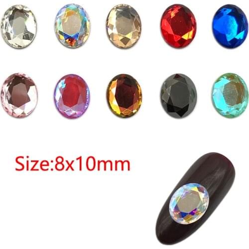 30/100Pcs Nail Rhinestones 8x10mm Oval Flat Back Crystal Shiny 3D Strass Gem Stone Manicure Nail Art Decoration Charms Jewelry