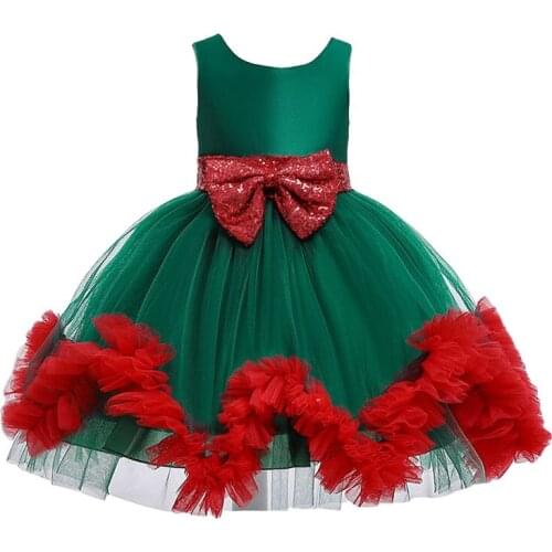 2020 new childrens dress with bow net yarn Christmas evening dress girl formal show costume girl clothes