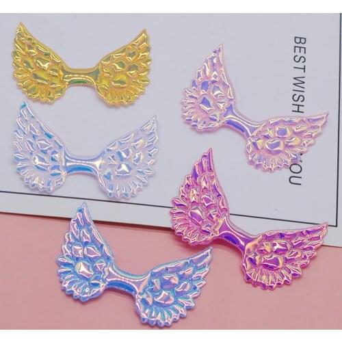 50pcs/lot 5*3.3cm shiny Pu laser angel wingsPadded Appliques DIY handmade Children Hair Accessories