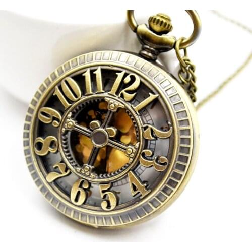50pcs/lot Hot Sell Hollowed Number Gold Dial Pocket Watches Necklace Pendant Men Gift Watches for Christmas Wholesale