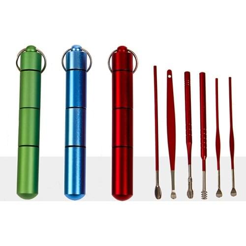 6 Pcs/Set Stainless Steel Spiral Ear Pick Spoon Ear Wax Removal Cleaner Multifunction Portable Ear Pick Ear Care Beauty Tools