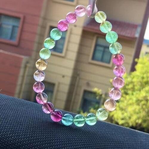 Natural Colorful Tourmaline Quartz Clear Round Beads Bracelet 7.1mm Women Candy Tourmaline Stone AAAAAA