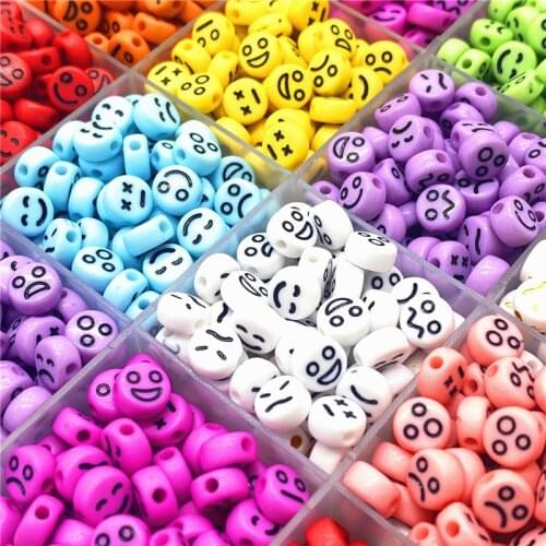 100pcs/Lot 7mm Oval Shape Acrylic Spaced Beads Smile Face Emoticons Beads For Jewelry Making DIY Charms Bracelet Necklac