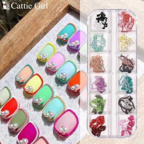 Macaron Nail Chain Metal Lines Strip Nail Art Decoration Metal Chain DIY Design Manicure Set Nails Pearl chain