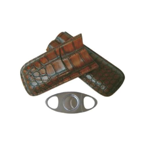Genuine Leather 2 CT Cigar Case with cutter Cigar Holder Portable Gadget Smoking Tool Pouch Case