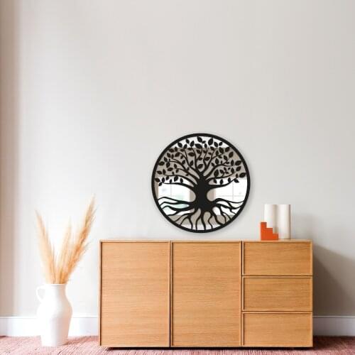 Tree of life Silver Floor Plexi Wall Table Black Frame