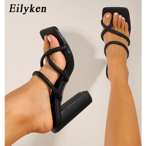 Eilyken Summer New Ladies Party Dress Slippers Sandals Fashion Clip Toe Flip Flops Sexy Square heel Pumps Women shoes
