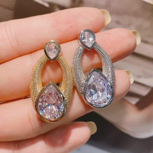 HIBRIDE Sparkling Cubic Zirconia Water Drop Long Dangle Wedding Earrings for Women Costume Jewelry Accessories bijoux E-1024