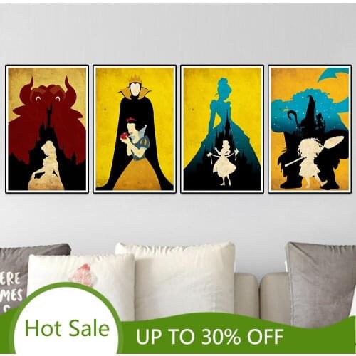 Disney Classic Colorful Poster Canvas Painting Snow White Poster Beauty and The Beast Wall Art Decor for Girl Bedroom Home Decor