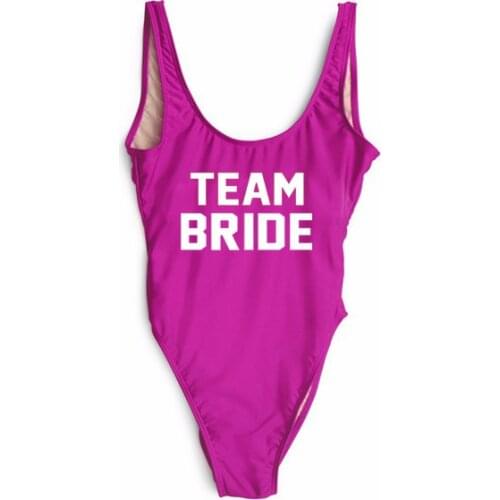 TEAM BRIDE swimwear women sexy high waist bodysuit one piece suit bathing suit open low back high cut jumpsuit free shipping