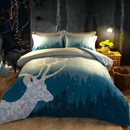 New Blue deer 100% Cotton Sanding Printed Flower Bedding Set Luxury Royal Bed Sheet set Duvet Cover Pillowcase Queen King 4pcs