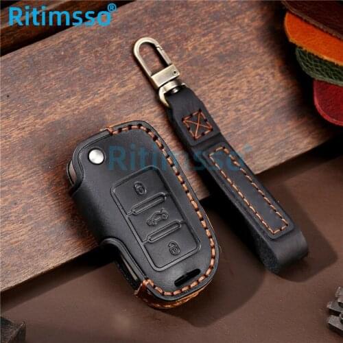 Handmade Leather Car Key Cover Case Protective Shell for VW Golf Bora Jetta POLO GOLF Tiguan Passat Skoda Octavia A5 MK6