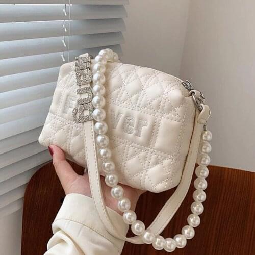 Lattice Square Underarm bag 2021 Summer New High-quality PU Leather Womens Designer Handbag Pearl Shoulder Messenger Bag Purses